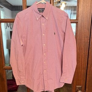 Ralph Lauren Men's Purple and White Checkered Button-Down Shirt